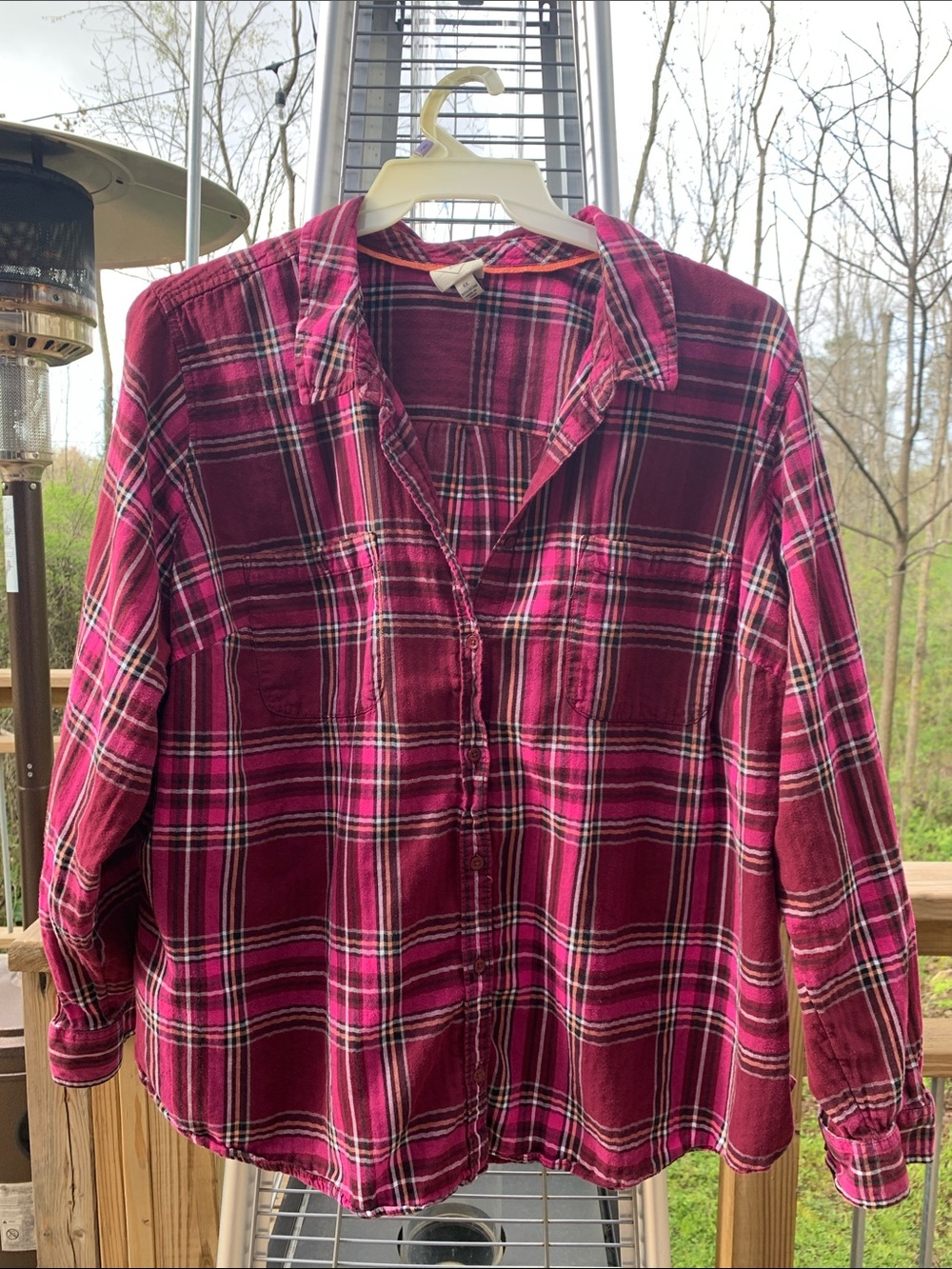 St. John's Bay Pink and Purple Plaid Button-Up Shirt